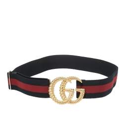 Pre Owned Gucci Navy Blue/Red Web Elastic Torchon Double G Buckle Belt 75CM