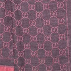 Pre Owned وشاح غوتشي صوف جاكارد جي جي رصاصي و وردي 