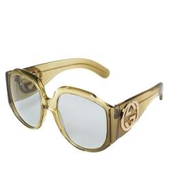 مملوكة مسبقًا نظارة شمسية غوتشي جي جي0151أس كبيرة الحجم مزينة شعار الماركة جي جي متداخل صفراء