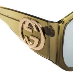 مملوكة مسبقًا نظارة شمسية غوتشي جي جي0151أس كبيرة الحجم مزينة شعار الماركة جي جي متداخل صفراء