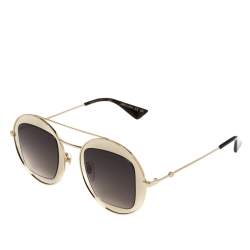 مملوكة مسبقًا Gucci Gold/Brown GG0105S Gradient Round Sunglasses