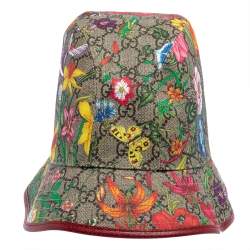 Pre Owned GG Beige Cotton Blend Flora Print Bucket Hat XL