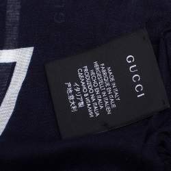 مملوكة مسبقًا Gucci Navy Blue Floral Printed Modal & Silk Square Scarf