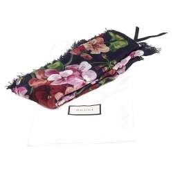 مملوكة مسبقًا Gucci Navy Blue Floral Printed Modal & Silk Square Scarf