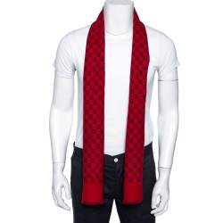 مملوكة مسبقًا وشاح غوتشي صوف مونوغرامي هاملت جي جي أزرق كحلي وأحمر ذو وجهين