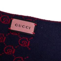 مملوكة مسبقًا وشاح غوتشي صوف مونوغرامي هاملت جي جي أزرق كحلي وأحمر ذو وجهين