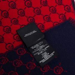 مملوكة مسبقًا وشاح غوتشي صوف مونوغرامي هاملت جي جي أزرق كحلي وأحمر ذو وجهين