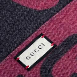 مملوكة مسبقًا وشاح غوتشي ذو وجهين جاكار شعار وردي ورمادي