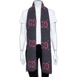 مملوكة مسبقًا وشاح غوتشي ذو وجهين جاكار شعار وردي ورمادي