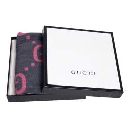 مملوكة مسبقًا وشاح غوتشي ذو وجهين جاكار شعار وردي ورمادي