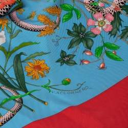Pre Owned Gucci Blue Flora Snake Print Silk Scarf