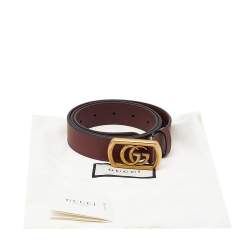 Pre Owned Gucci Maroon Leather Framed Double G Buckle Belt 85CM