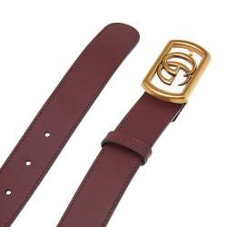 Pre Owned Gucci Maroon Leather Framed Double G Buckle Belt 85CM