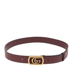 Pre Owned Gucci Maroon Leather Framed Double G Buckle Belt 85CM