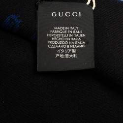 مملوكة مسبقًا وشاح غوتشي صوف والف جاكار أزرق وأسود