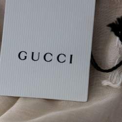 Pre Owned Gucci Cream GG Logo Printed Modal Fringed Square Scarf
