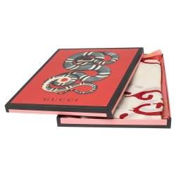 Pre Owned Gucci Cream GG Logo Printed Modal Fringed Square Scarf