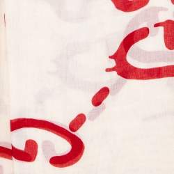 Pre Owned Gucci Cream GG Logo Printed Modal Fringed Square Scarf