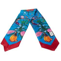 مملوكة مسبقًا Gucci Blue Flora Snake Print Silk Scarf