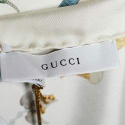 Pre Owned وشاح غوتشي حرير مطبوع مورد أوف وايت