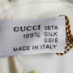 Pre Owned وشاح غوتشي حرير مطبوع مورد أوف وايت