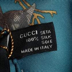 Pre Owned وشاح غوتشي حرير نقشة مائية أزرق