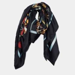 مملوكة مسبقًا وشاح غوتشي حرير أسود مطبوع اكواتيك 