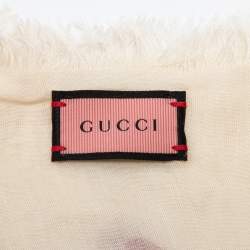 Pre Owned Gucci Cream and Red GG Ghost Print Modal & Silk Blend Scarf 