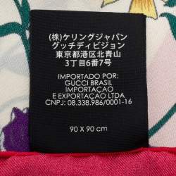 Pre Owned وشاح غوتشي حرير كريمي مطبوع مورد مربع 