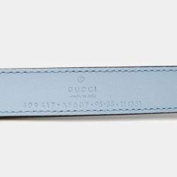 Pre Owned Gucci Blue Leather GG Marmont Buckle Slim Belt 95 CM