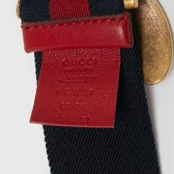 مملوكة مسبقًا Gucci Navy Blue/Red Web Sylvie Queen Margaret Bee Buckle Belt 85CM
