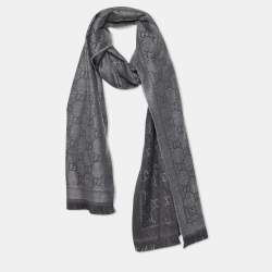 مملوكة مسبقًا Gucci Grey GG Jacquard Wool Scarf