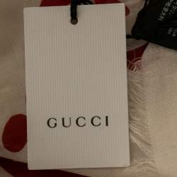 Pre Owned Gucci Cream and Red GG Ghost Writers Print Modal & Silk Blend Scarf