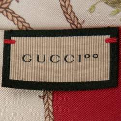 Gucci 100 Cream/Red Silk Monogram Floral Print Stole