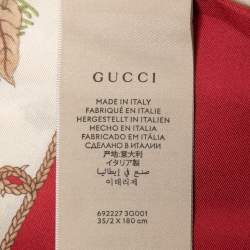 Gucci 100 Cream/Red Silk Monogram Floral Print Stole