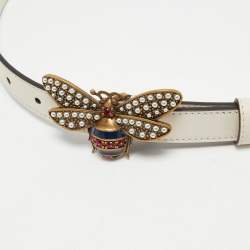 Pre Owned حزام غوتسي جلد أسود جي جي مارمونت مزخرف كريستال رفيع 90 سم