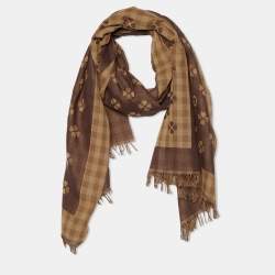 Gucci Beige & Brown Printed Cotton Fringed Scarf
