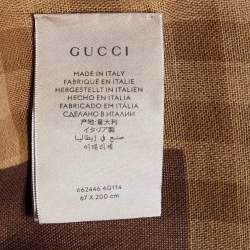 Gucci Beige & Brown Printed Cotton Fringed Scarf