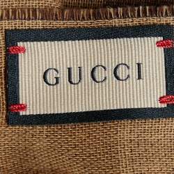 Gucci Beige & Brown Printed Cotton Fringed Scarf