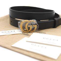 Pre Owned Gucci Black Leather Double G Buckle Belt 85cm