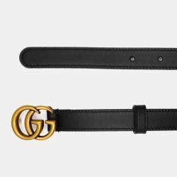 Pre Owned Gucci Black Leather Double G Buckle Belt 85cm