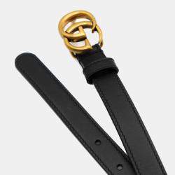 Pre Owned Gucci Black Leather Double G Buckle Belt 85cm