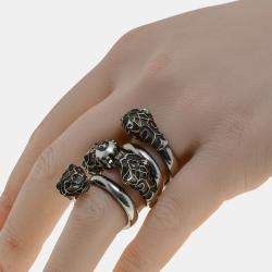 Pre Owned Gucci Icon Antique Silver-Plated Brass Statement Ring Sz. 5.5