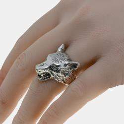 Pre Owned Gucci Anger Forest Sterling Silver Wolf Head Statement Ring Sz. 6.5