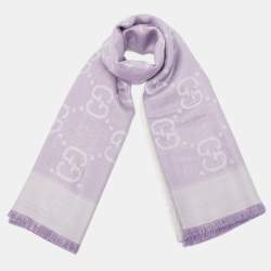 Pre Owned Gucci Lilac GG Lamé Jacquard Wool & Silk Shawl