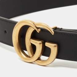 Gucci Black Leather GG Marmont Buckle Belt 80CM