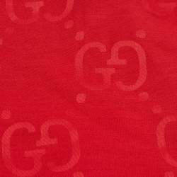 Gucci Red Logo Jacquard Silk & Wool Scarf