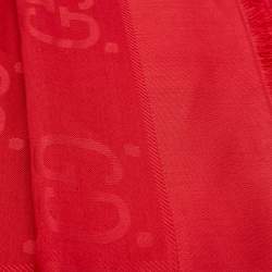 Gucci Red Logo Jacquard Silk & Wool Scarf
