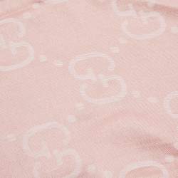 Gucci Light Pink Logo Lame jacquard Silk & Wool Scarf