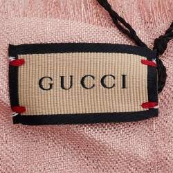 Gucci Light Pink Logo Lame jacquard Silk & Wool Scarf